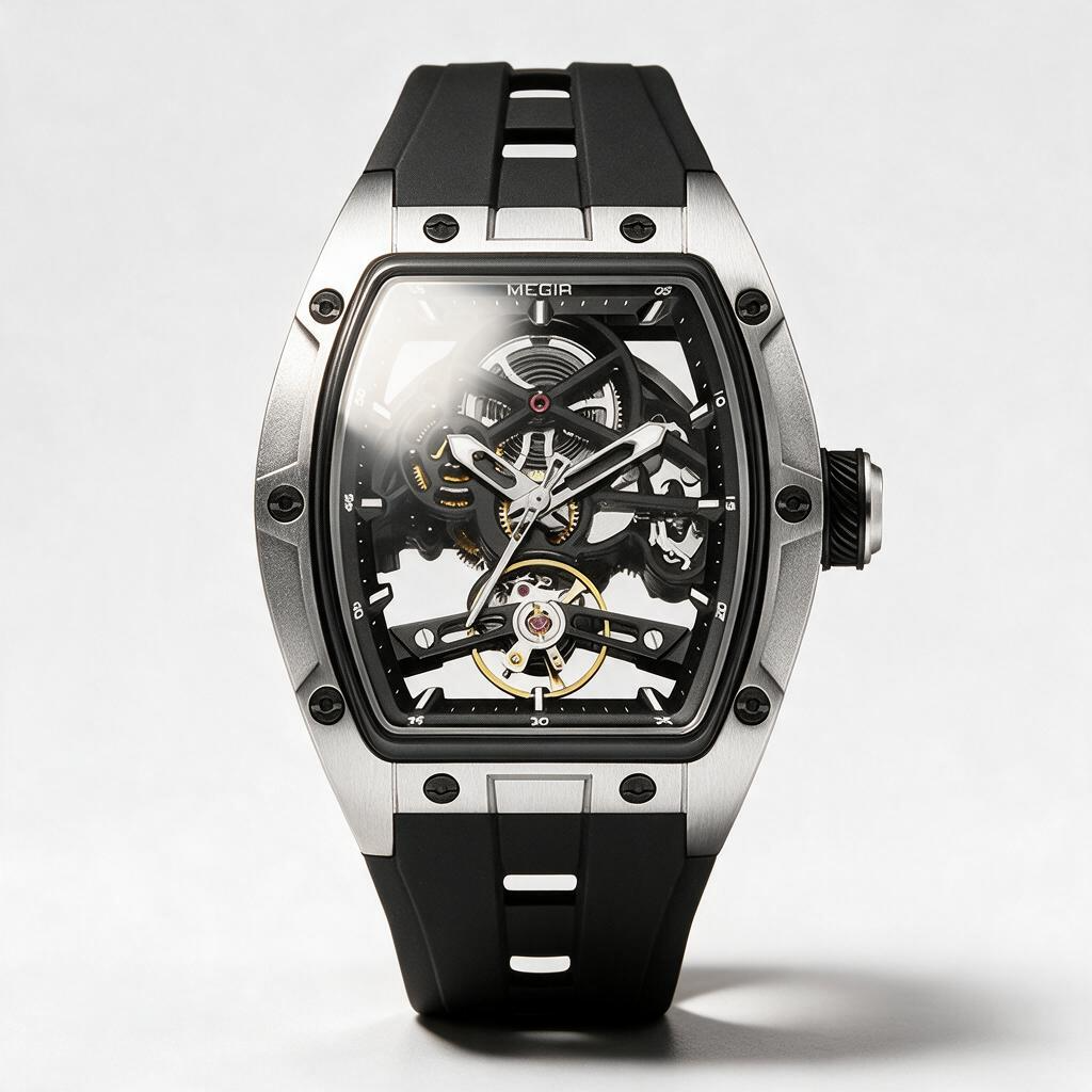 MEGIR Arctic skeleton automatic watch for men, view 10